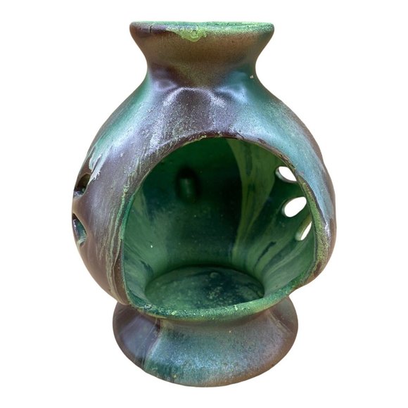 Art Studio Pottery Green Candle Holder Signed Joan Carroll St Regis Montana - Picture 2 of 12